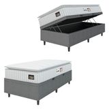 Cama Box Baú Colchão Solteiro Espuma D33 Vangogh Pillow Top 88x188x70cm Branco-cinza Hellen Suporta Até 120kg Por Pessoa