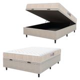 Cama Box Baú Colchão Casal Espuma D33 New Millenium 138x60cm Branco/bege Hellen Bege