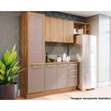 Cozinha Completa Botanic 5 Peças (2 Armários + 1 Balcão + 1 Paneleiro + 1 Complemento) M654 Nogueira-fendi - Kappesberg