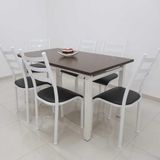 Mesa Lisboa 140cm Com 6 Cadeiras Aço Branco E Preto