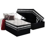 Cama Box Baú Solteiro: Colchão Molas Masterpocket Ensacadas Anjos Classic + Base Crc Courano Black(88x188)