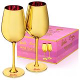 Kit De Taças Para Vinho Da Barbie, 500 Ml Ouro Com Vidro De Cristal Rosa, 2 Un, Dragon Glassware