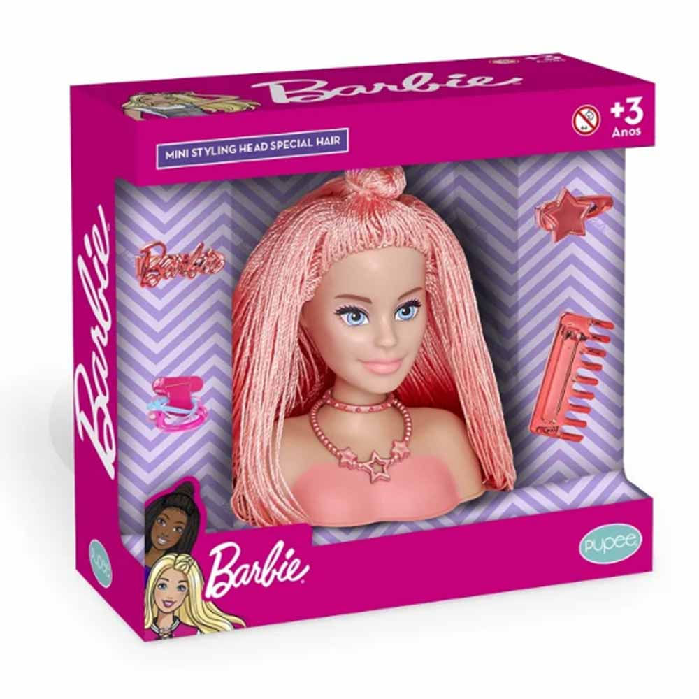 Boneca Para Pentear Mini Styling Head Special Hair Barbie Salmao Pupee