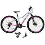 Bicicleta Aro 29 Absolute Hera Feminina Alumínio 21 Marchas Câmbios Shimano Freio A Disco Branco-rosa 17