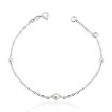 Pulseira Feminina Em Prata 925 Com Pérolas Sintéticas De 4mm E 5mm
