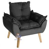 Poltrona/cadeira Decorativa Glamour Com Pés Quadrado Preto