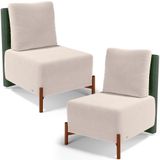 Kit 02 Poltronas Decorativas Sala De Estar Living Pés Madeira Hungria Couríssimo Verde Suede Bege