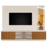 Painel Com Rack Valencia Tv Ate 75 Polegadas Led Cascata - Mavaular Naturalle-off White