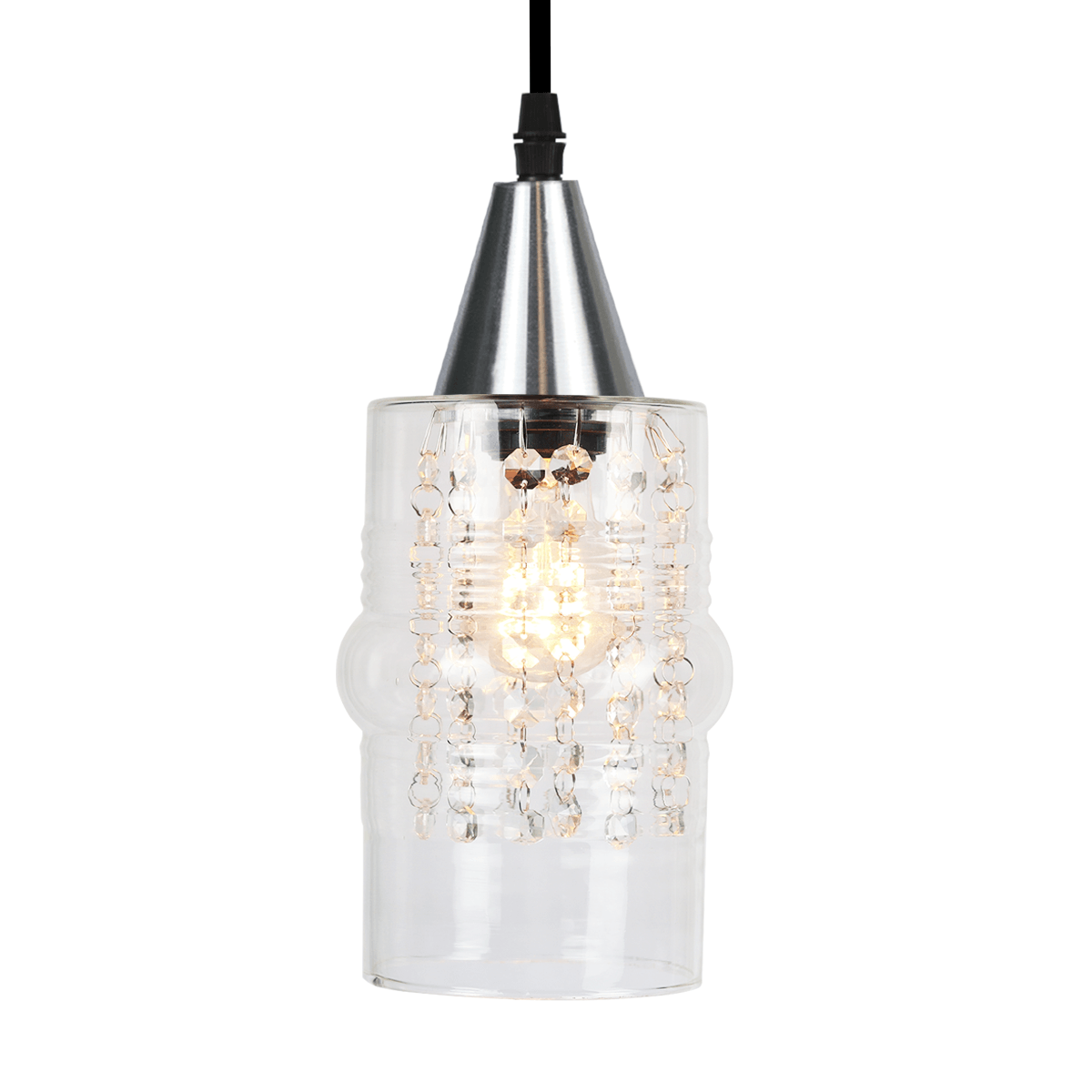 Lustre Pendente Taschibra Cristal Ali Liso E27 Transparente Prata Bivolt