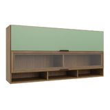 Armário De Cozinha Aéreo 2 Portas Com Vidro Módulo Suspenso Nogal/verde Batrol
