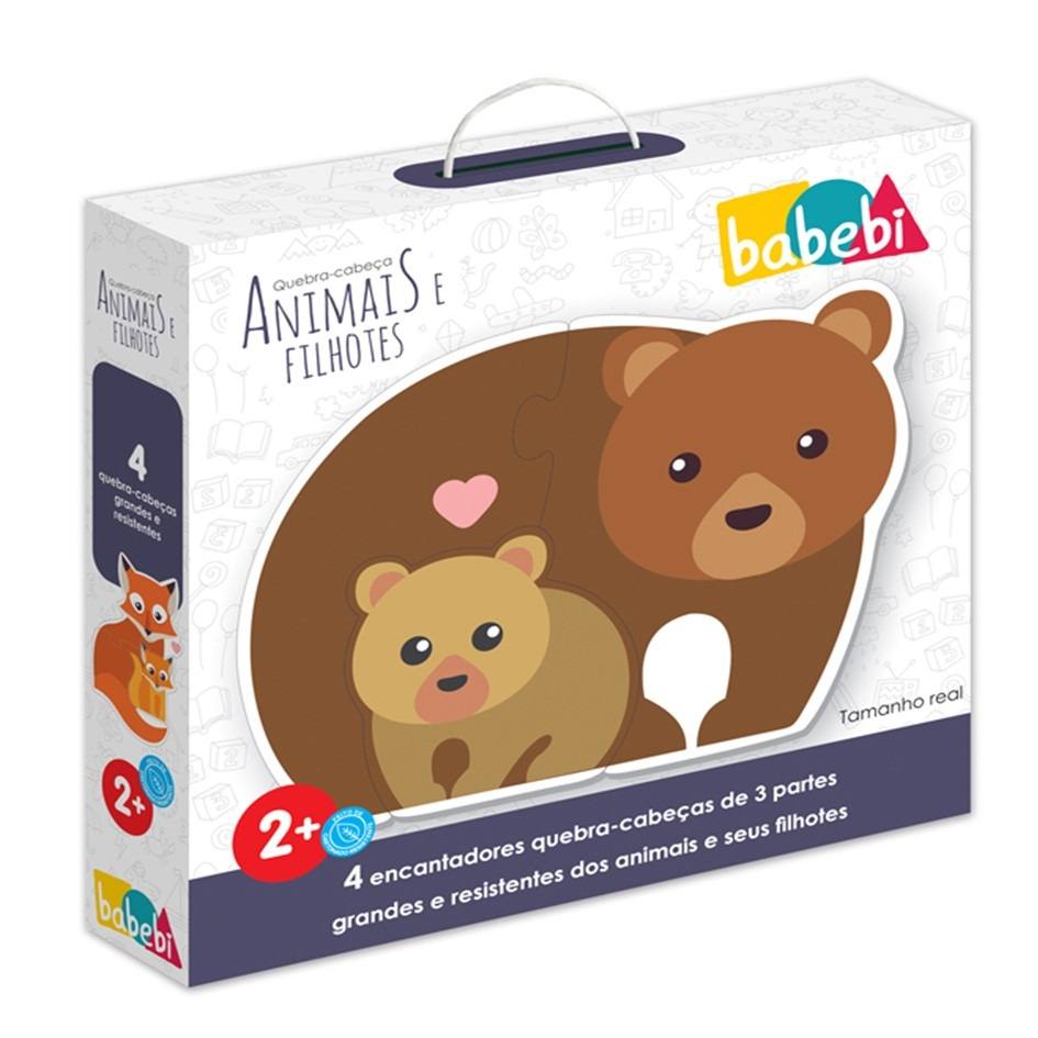 Quebra-cabeca Infantil De Madeira Animais E Filhotes