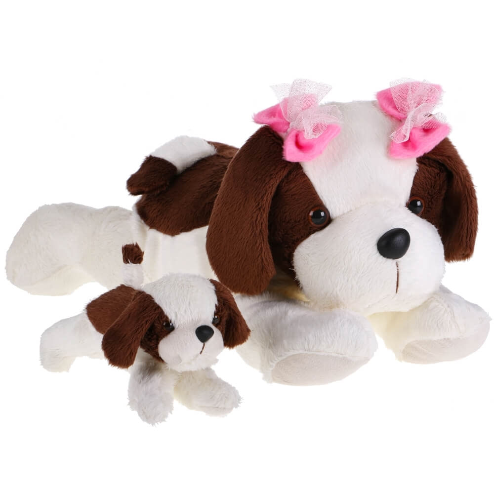 Pelucia Cachorra Bebel Com Bebe 40cm Santa Klaus