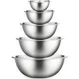 Tigelas De Mistura De Aço Inoxidável - (conjunto De 5) Conjunto De Tigelas De Mistura De Aço Inoxidável Escovado - Fácil De Limpar, Tigelas De Aninha