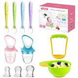 Alimentador De Alimentos Baby Fresh Fruit Feeder (2 Pack) Com 3 Pacifiers De Silicone De Tamanho Diferente, Mash E Serve Tigela Com 4 Colheres De Sil