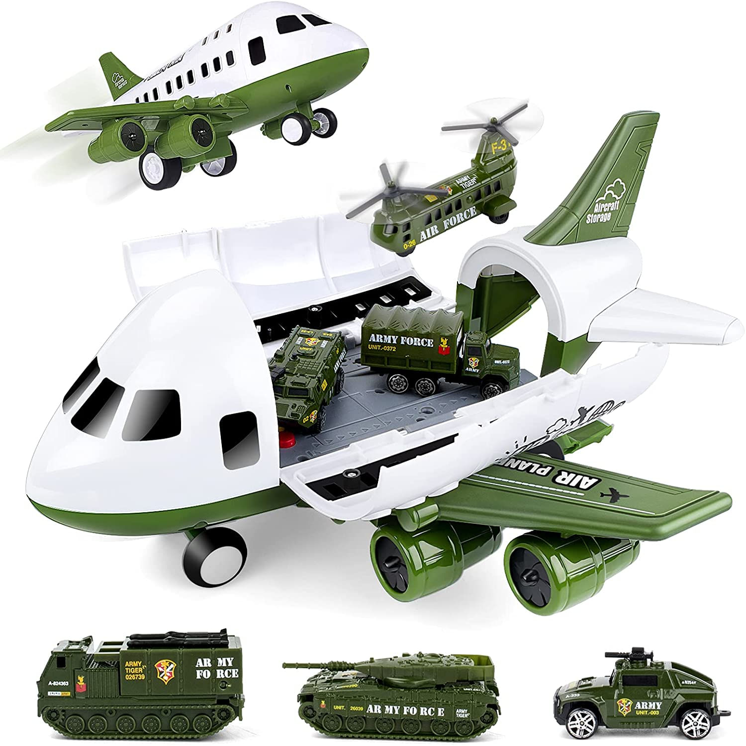 Conjunto De Brinquedos De Avião Unih, Avião De Carga De Transporte E 6pcs Mini Veículos Do Exército, Jogo De Veículo Militar Jogo Definir Presente De