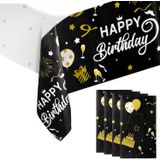 Mesa De Feliz Aniversário Festa De Pano De Capa Decorações Toalhas De Mesa De Plástico Preto E Dourado Para Suprimentos De Festa De Aniversário, Paco