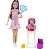 Barbie Skipper Babysitters Inc. Bonecas E Playset Com Boneca Skipper De Babá, Boneca Bebê De Mudança De Cor, Cadeira Alta E Acessórios Temáticos De F