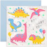 Central 23 - Cartão De Aniversário Bonito - "parabéns Para Você" - Para Baby Boy - Dinossauro - Vem Com Adesivos Divertidos