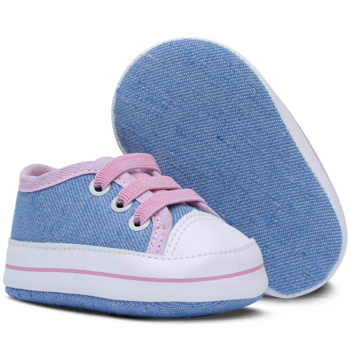 Tenis Bebe Star Menino Menina Sapatinho Calce Facil 01.02 Cor:jeanserosa,tamanho:m