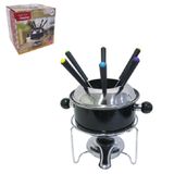 Jogo De Fondue De Inox Com 6 Garfos Panela Suporte Fogareiro