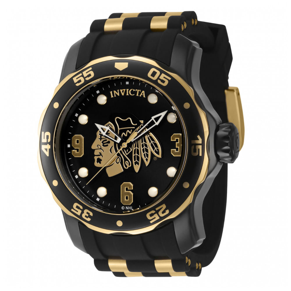 Relógio Masculino Nhl Chicago Blackhawks, Invicta Zg42315, Preto E Dourado