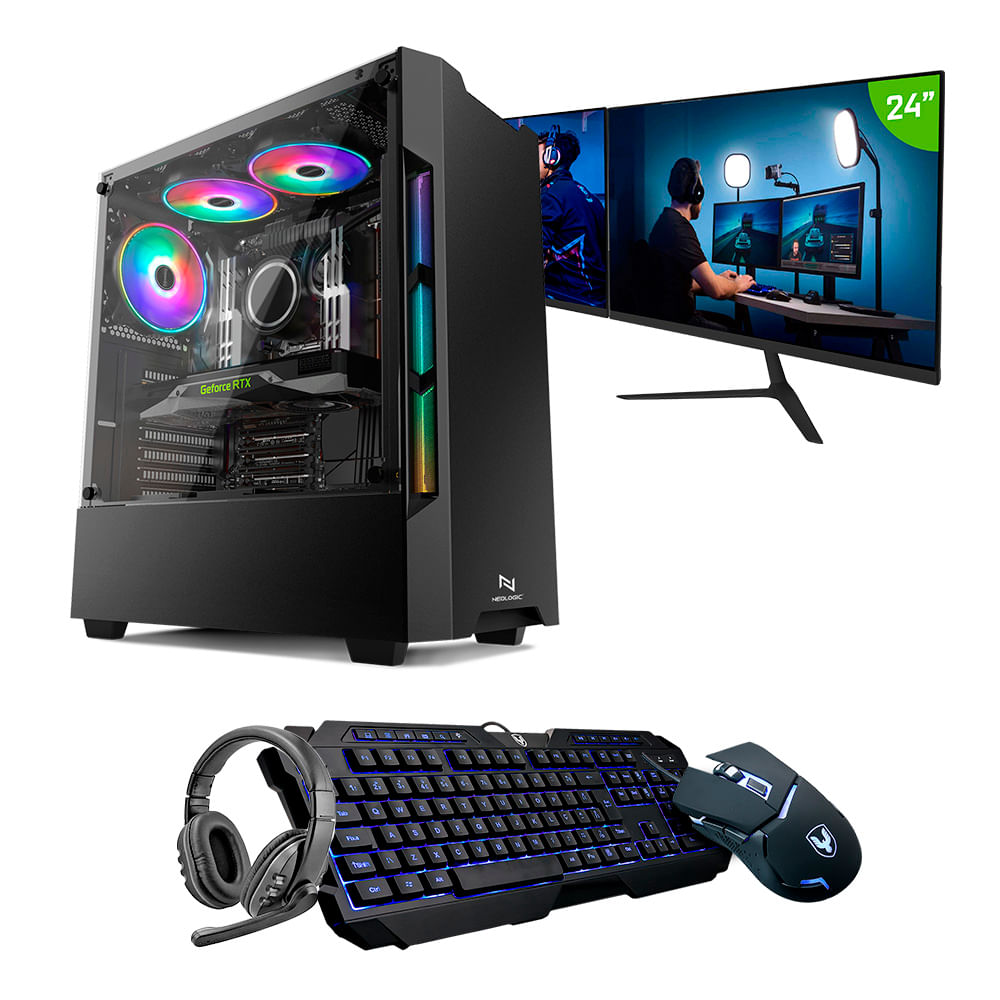 Kit - Pc Gamer Neologic Streamer Nli83673 Intel I5 10400f 16gb (rtx 3050 8gb) Ssd 240gb + Hd 1tb 600w 80 Plus + 2 Monitores 24 U Unica Unica