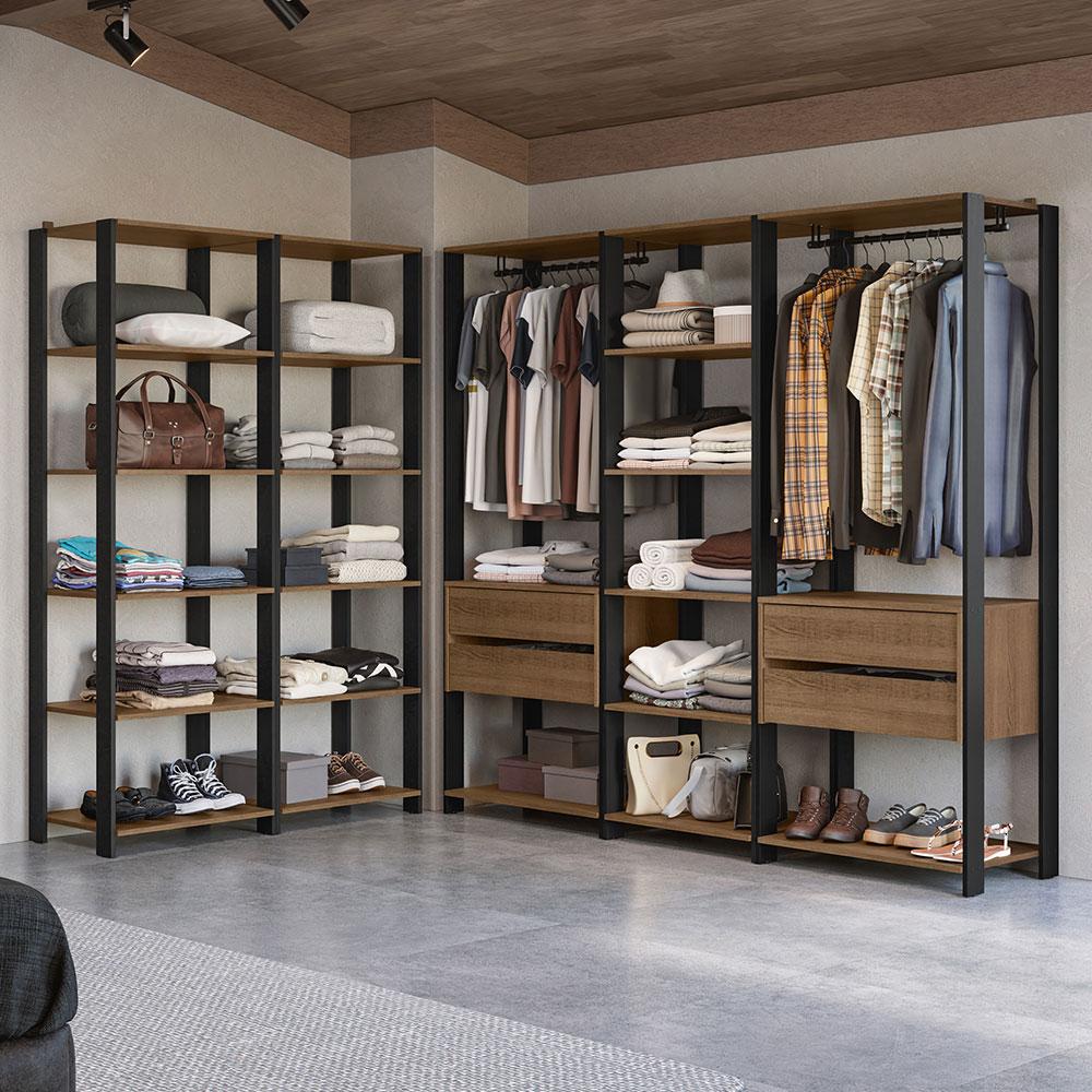 Guarda-roupa Closet Modulado Valencia 4 Gavetas 417cm Rustic/preto Madesa 01