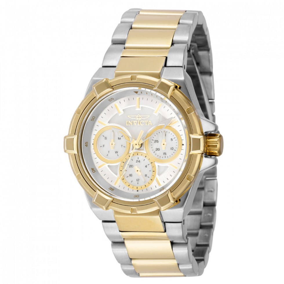 Relógio Feminino Aviator Com Mostrador Madrepérola, Invicta 37314, Prata E Dourado