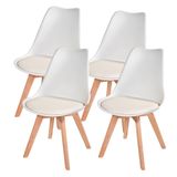 Kit 4 Cadeiras Charles Eames Leda Design Wood Estofada Base Madeira - Branca