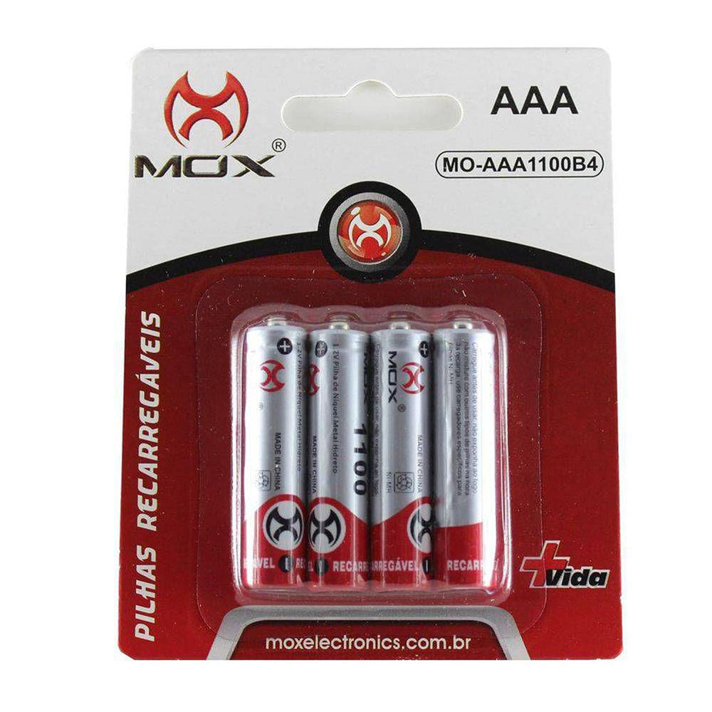 Pilha Recarregável Aaa 1000 Mah Mox Mo-aaa1000b4 Com 4 Unidades Original No Blister