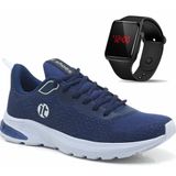 Tênis Caminhada Masculino Academia + Relógio Digital Led Esportivo Azul Marinho/cinza 42