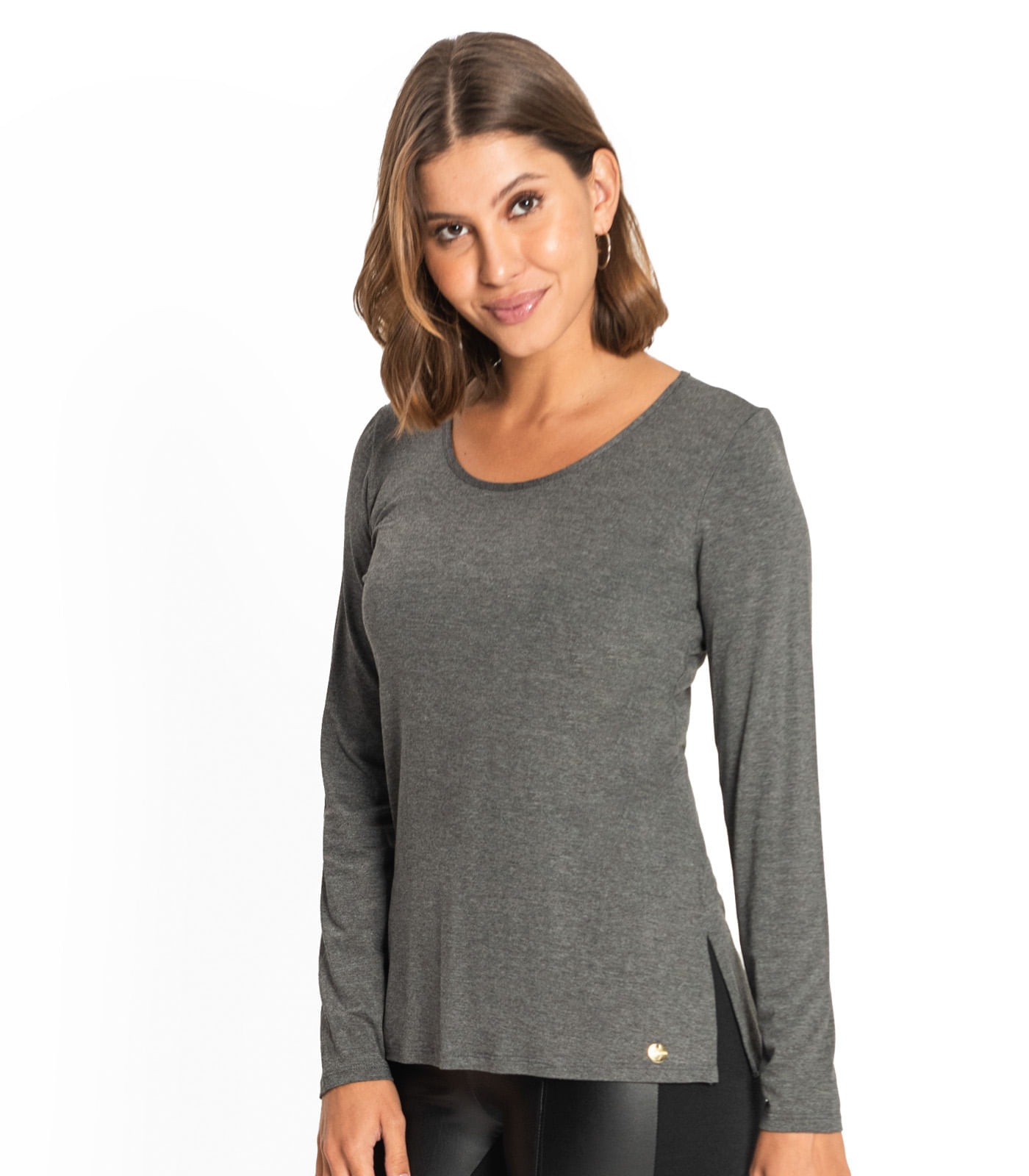 Blusa Feminina Manga Longa Basic Endless Cinza G