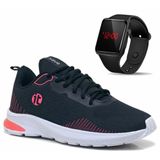 Tênis Caminhada Feminino Academia + Relógio Digital Led Esportivo Preto/rosa 37