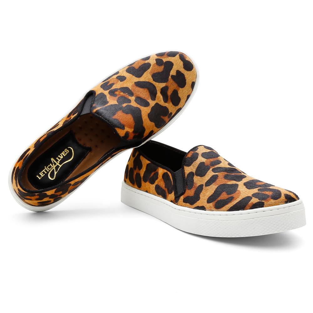 Tênis Feminino Slip On Animal Print Leve Estilo Confortável Marrom Claro  39