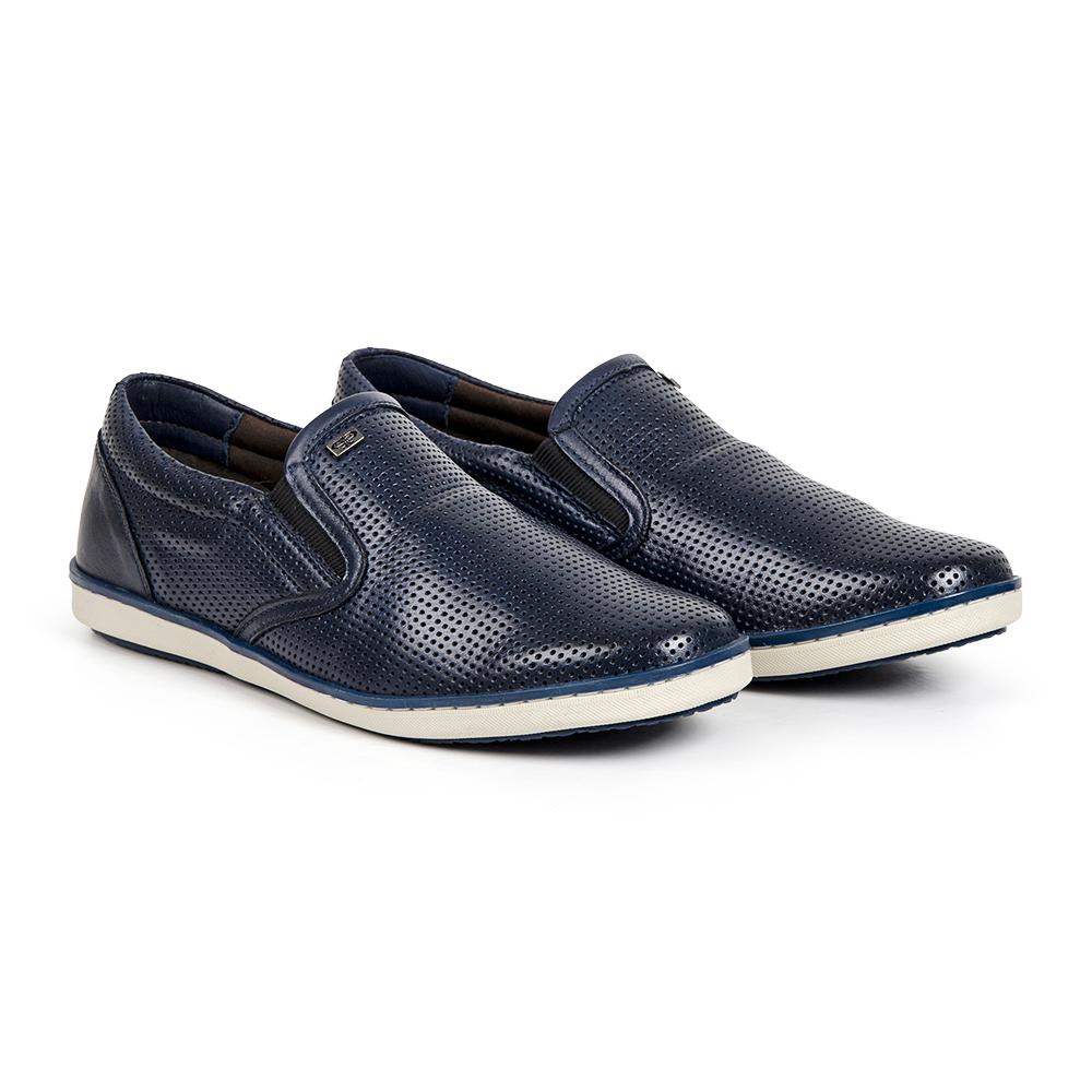 Slip On Calprado Casual Couro Masculino Conforto Macio Azul 39