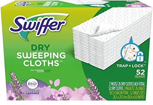 Swiffer Sweeper Dry Sweeping Pad, Multi Surface Refis For Dusters Floor Mop With Febreze Lavender Scent, 52 Count