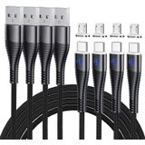 3 Em 1 Cabo De Carregamento Magnético (4-pack), Ykz Qc 3a Cabo Carregador Rápido Nylon Trançado Com Luz Led, Cabo Usb Multi Ímã Para Tipo C/microusb