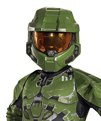 Disfarce Halo Infinite Master Chief Mask, Kids Costume Headwear Acessório, Child Size Video Game Inspirado Vacuform Half-mask, Green &amp; Gold