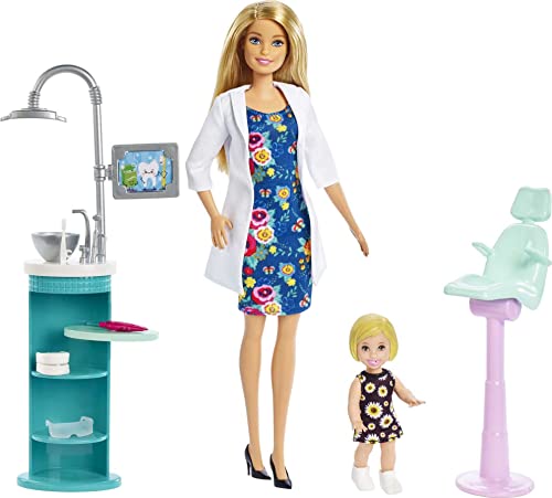 Boneca Dentista Barbie Loira E Conjunto De Jogos Com Paciente Loira