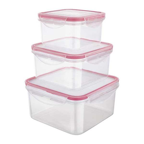 Conjunto De Potes Euro Hermetico Quadrado 3 Pecas Vermelho Pla3666-vm