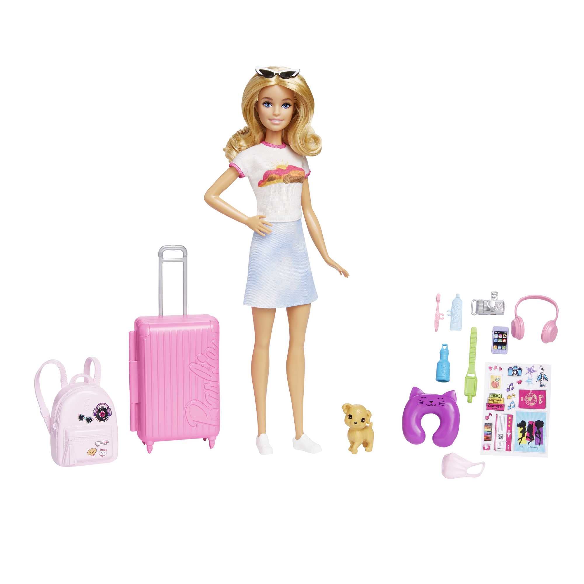 Boneca Barbie E Acessórios Conjunto De Viagem Malibu Com Pupp