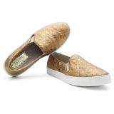 Tênis Feminino Slip On Casual Moderno Estilo Confortável Dourado 38