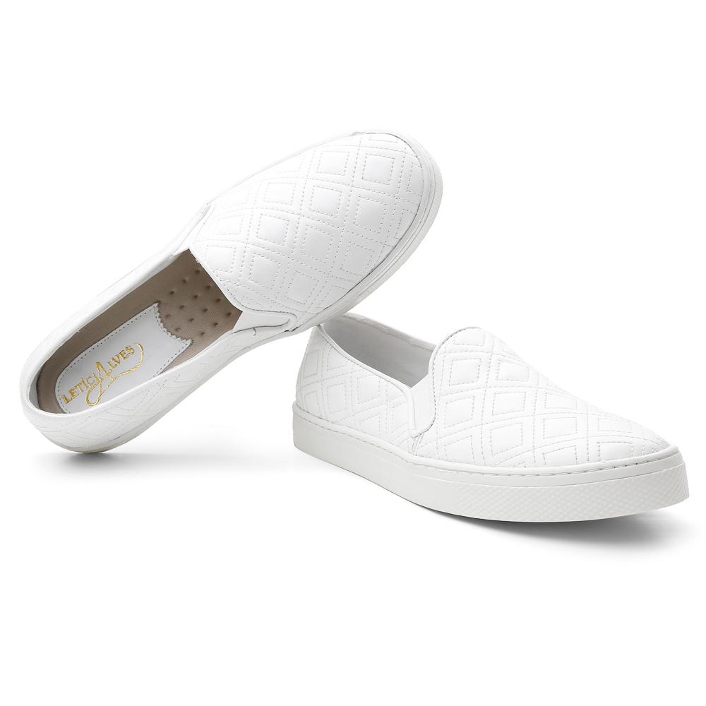 Tênis Feminino Slip On Casual Moderno Estilo Confortável Branco 38