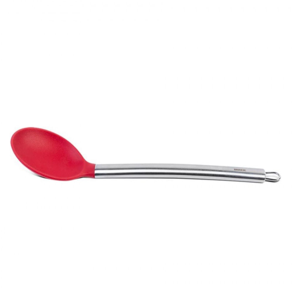 Colher De Silicone Com Cabo De Inox Duo 33,5cm Vermelha - Br