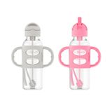 Garrafa De Palha Sippy Do Dr. Brown Com Alças De Silicone, Cinza &amp, Rosa, 8 Oz, 2 Pacote