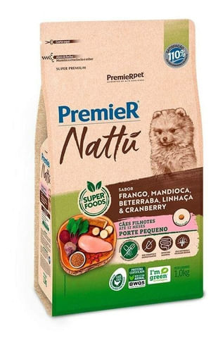 Ração Premier Nattu Cães Filhotes Raças Pequenas Mandioca 2,5kg