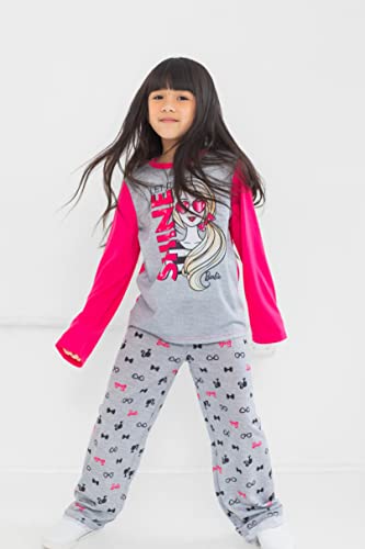 Barbie Big Girls Pijama Camisa E Calças Sleep Set Cinza / Pin