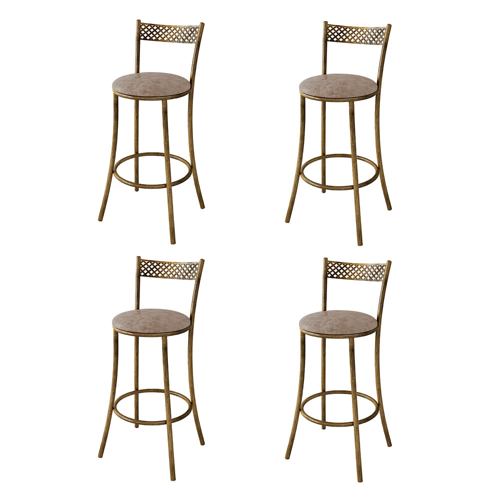 Kit 4 Banquetas Em Aço E Junco México Bege Lunar