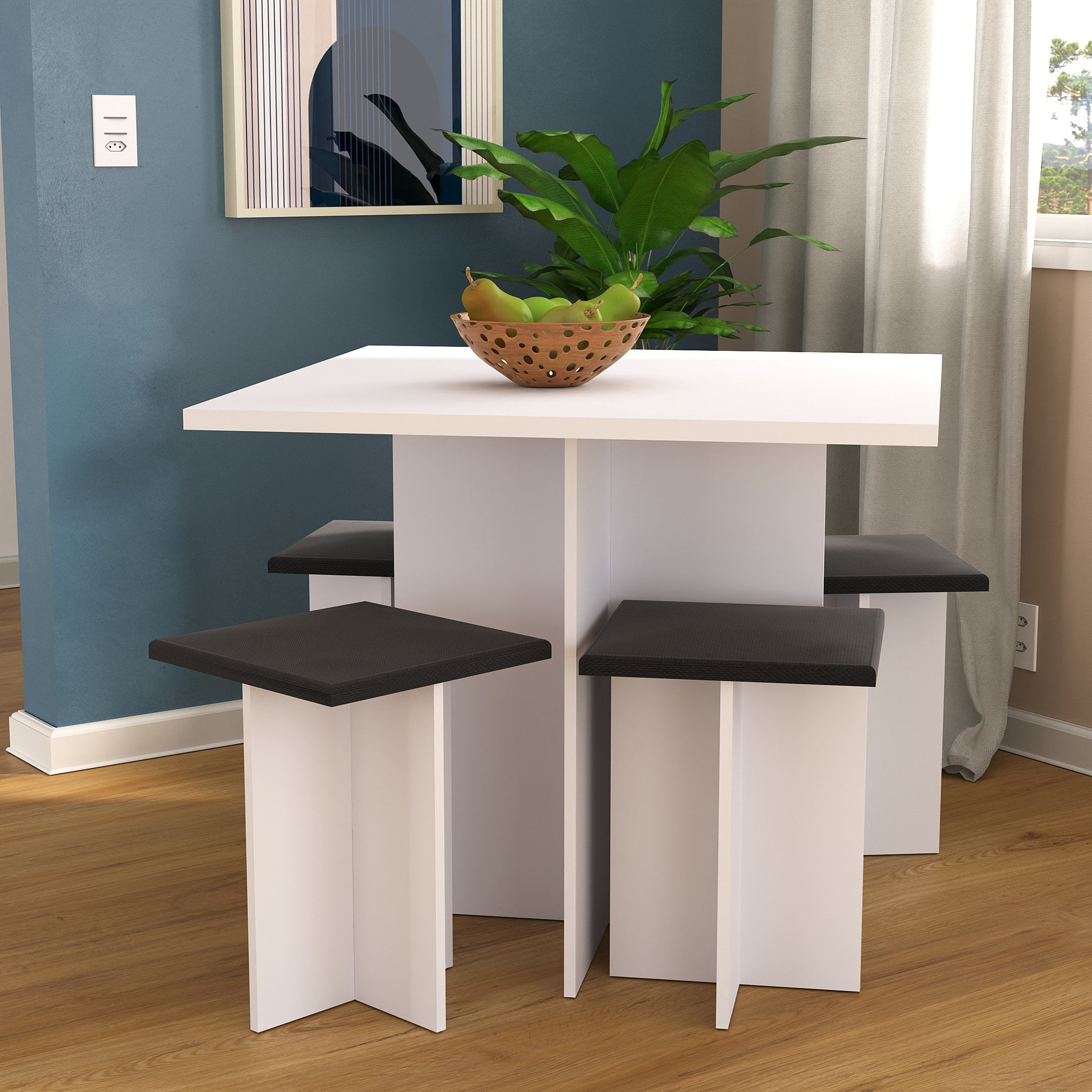 Conjunto Para Cozinha Mesa 4 Lugares Quadrada 4 Banquetas Espresso Móveis Branco Tx/branco Tx