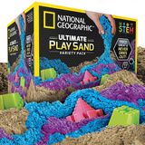 NATIONAL GEOGRAPHIC Play Sand Combo Pack - 2 LBS cada de Areia Azul, Roxa e Natural com Moldes de Castelo - Uma Atividade Sensorial Cinética